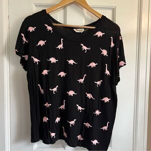 French Pastry Black Tee with Pink Dinosaur Print
